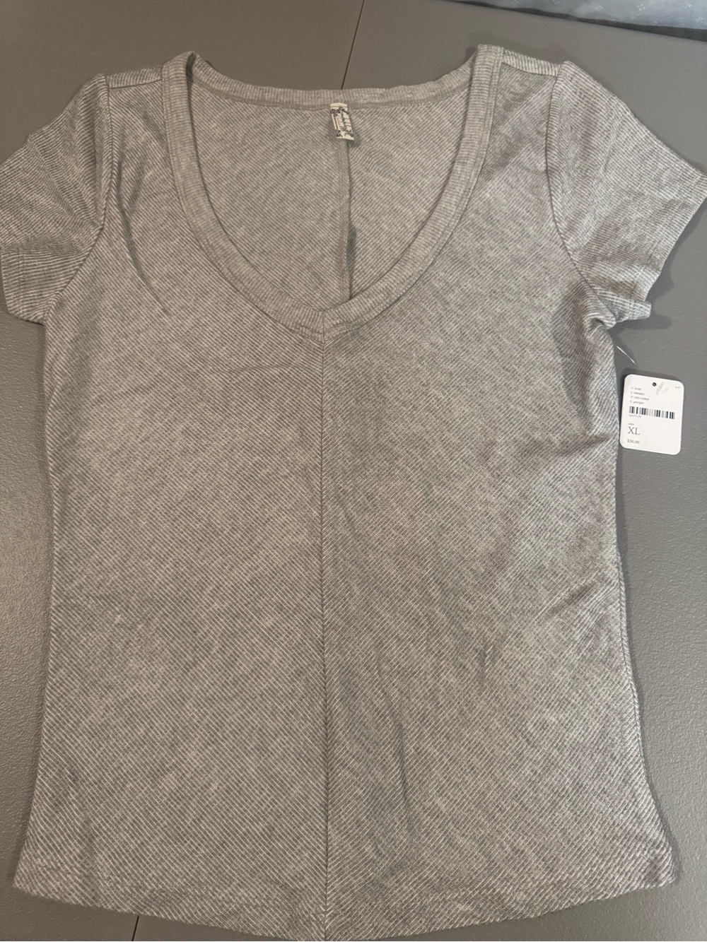 Free People Heather Gray Short Sleeve V-Neck Tee